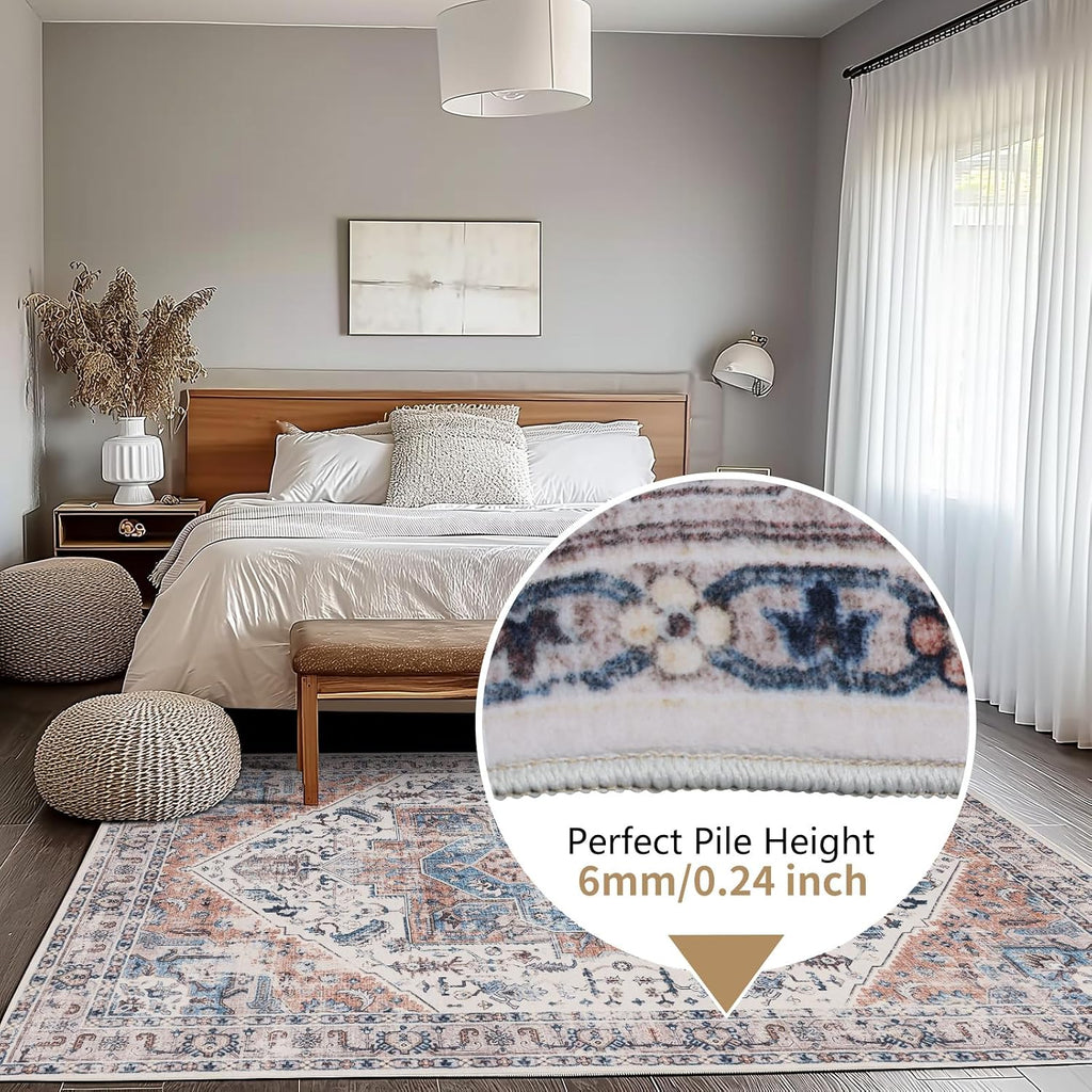 Rugs for Living Room Bedroom Washable Area Rug Carpet Non-Slip Orange Foldable Large Floor Rug