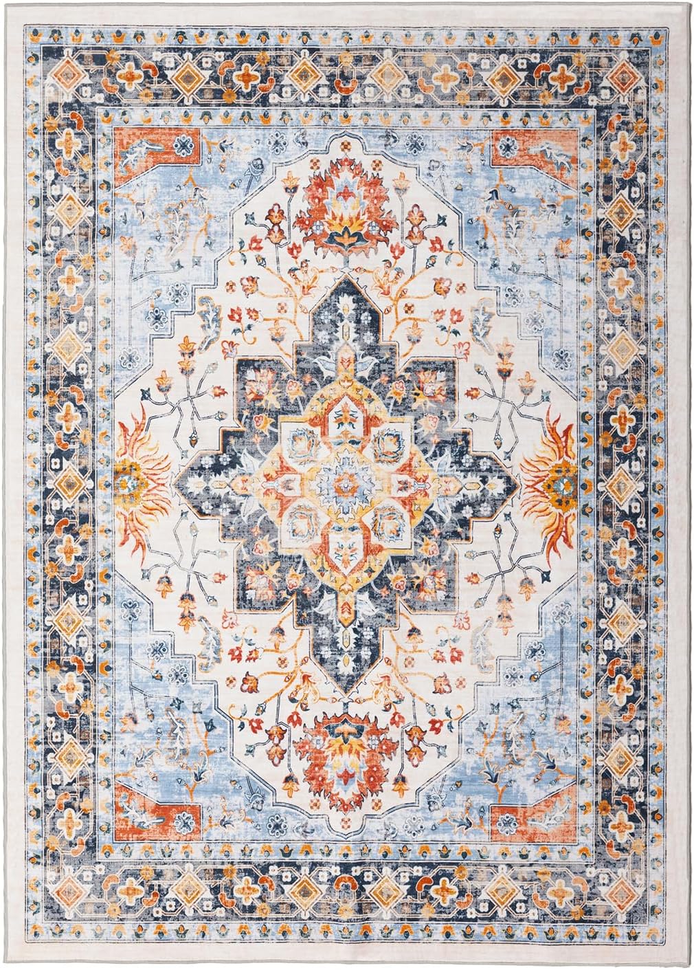 Rugs for Living Room Bedroom Washable Area Rug Carpet Non-Slip Orange Foldable Large Floor Rug