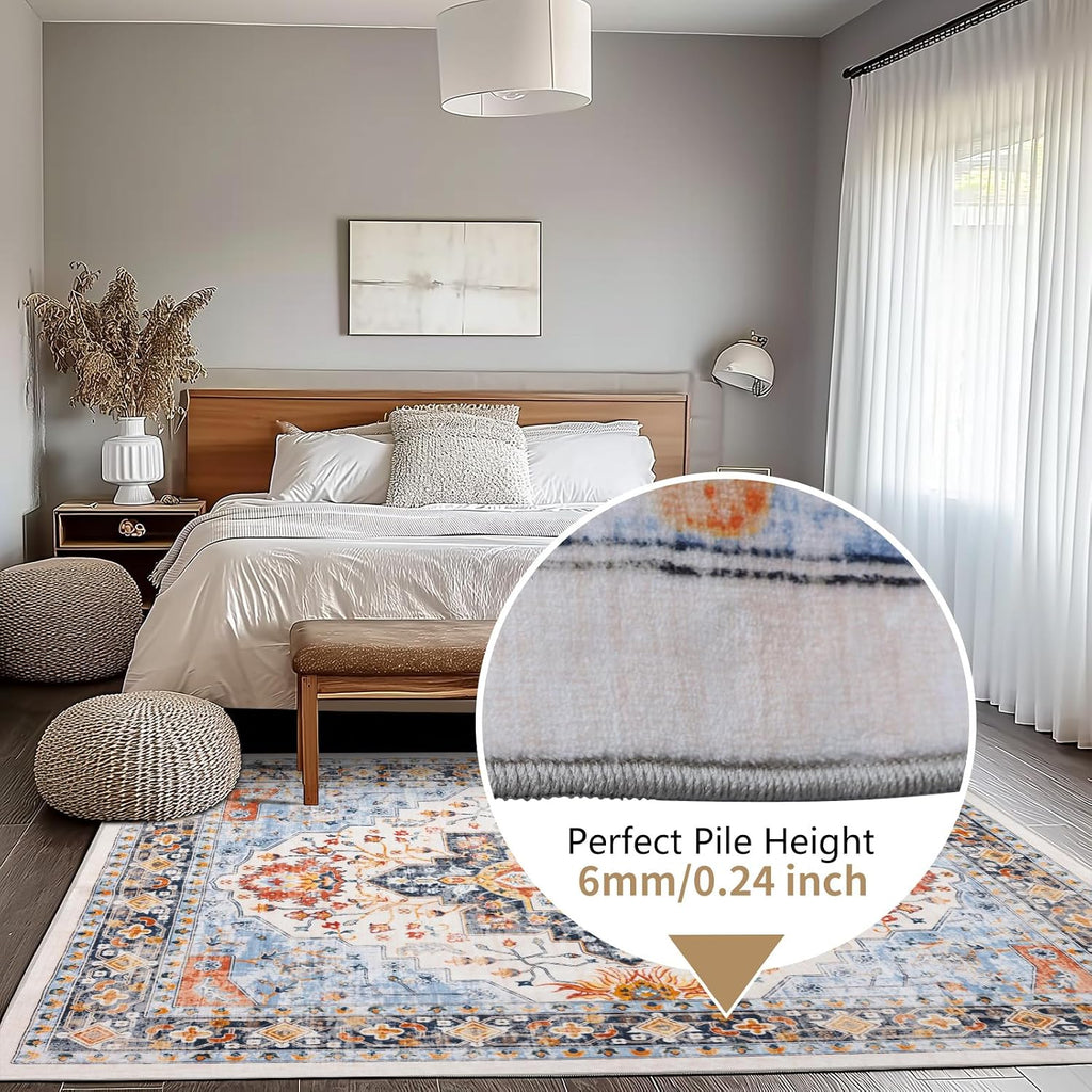 Rugs for Living Room Bedroom Washable Area Rug Carpet Non-Slip Orange Foldable Large Floor Rug