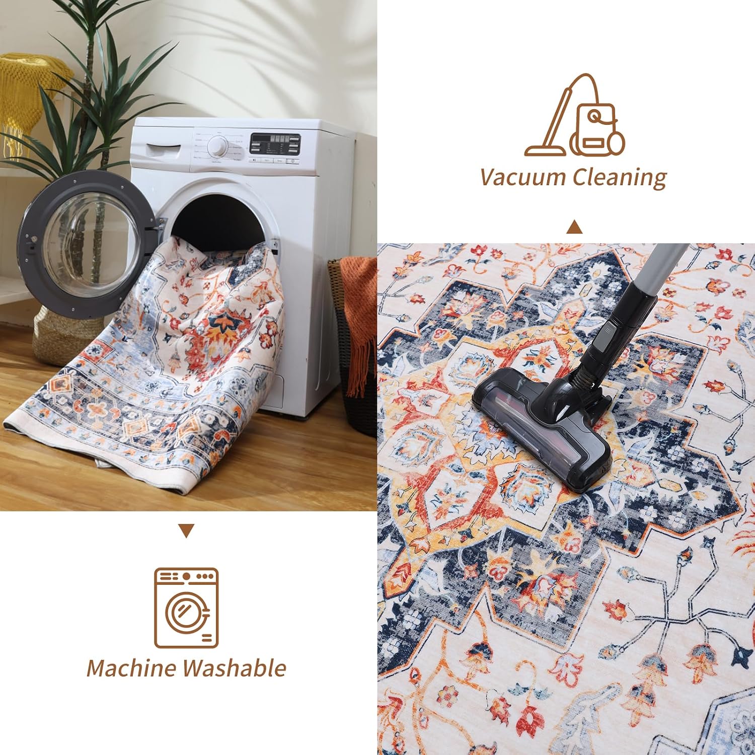 Rugs for Living Room Bedroom Washable Area Rug Carpet Non-Slip Orange Foldable Large Floor Rug