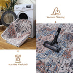 Rugs for Living Room Bedroom Washable Area Rug Carpet Non-Slip Orange Foldable Large Floor Rug