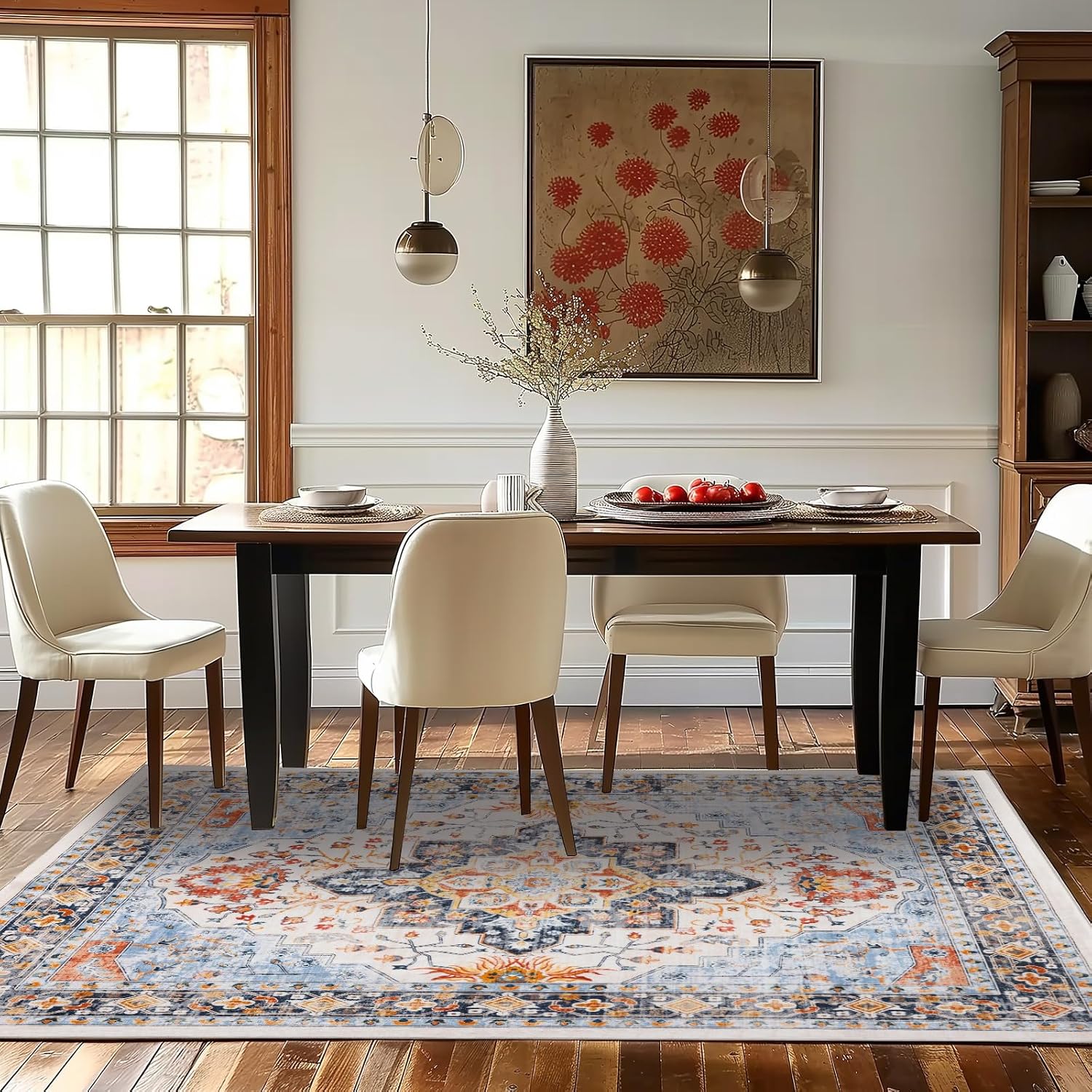 Rugs for Living Room Bedroom Washable Area Rug Carpet Non-Slip Orange Foldable Large Floor Rug