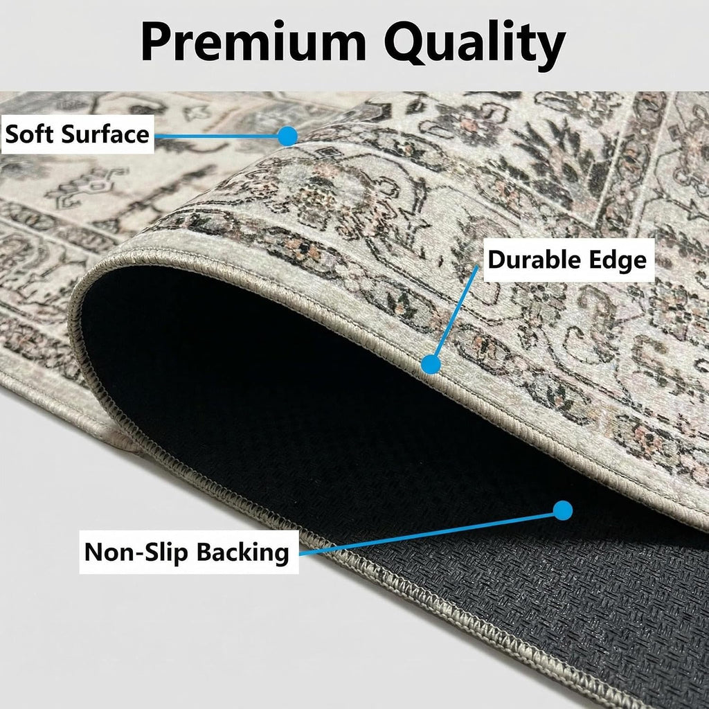 Rugs for Living Room Bedroom Washable Area Rug Carpet Non-Slip Orange Foldable Large Floor Rug