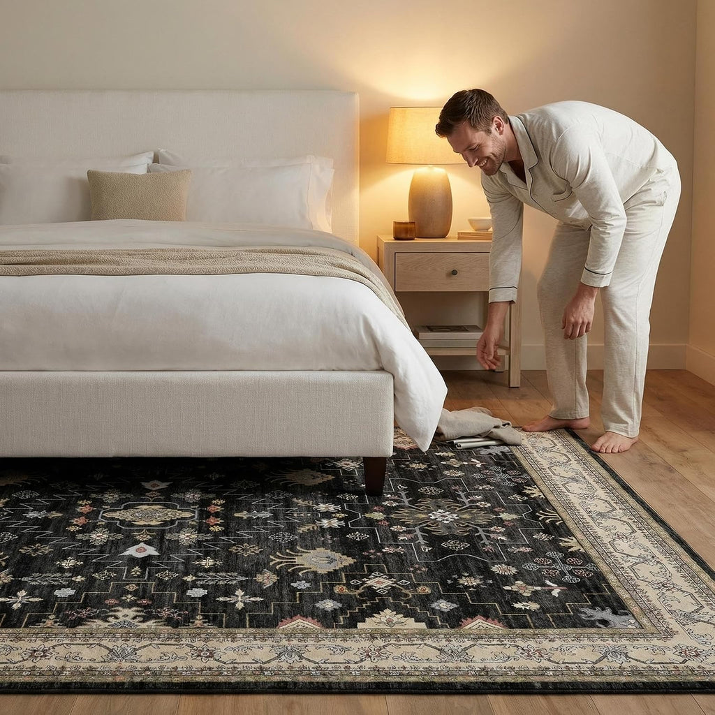 Rugs for Living Room Bedroom Washable Area Rug Carpet Non-Slip Orange Foldable Large Floor Rug