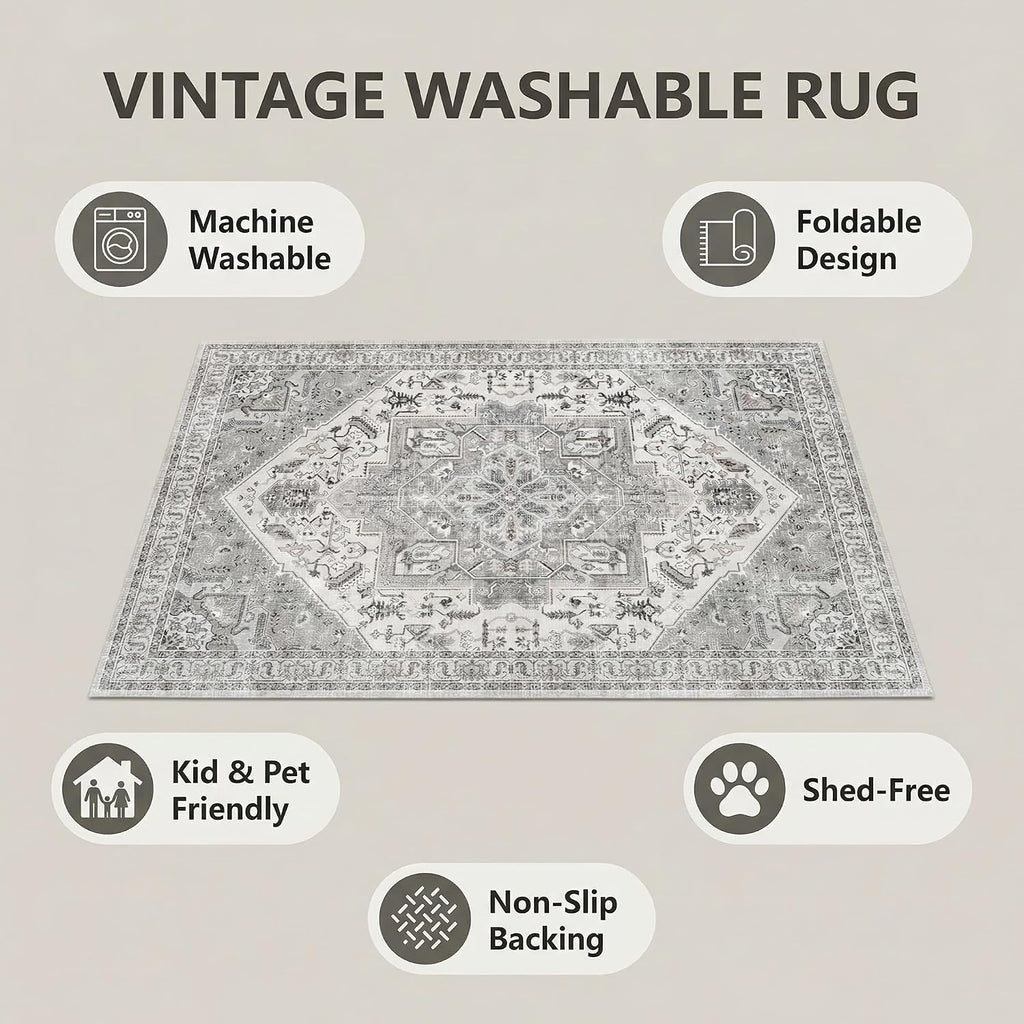 Rugs for Living Room Bedroom Washable Area Rug Carpet Non-Slip Orange Foldable Large Floor Rug