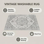 Rugs for Living Room Bedroom Washable Area Rug Carpet Non-Slip Orange Foldable Large Floor Rug