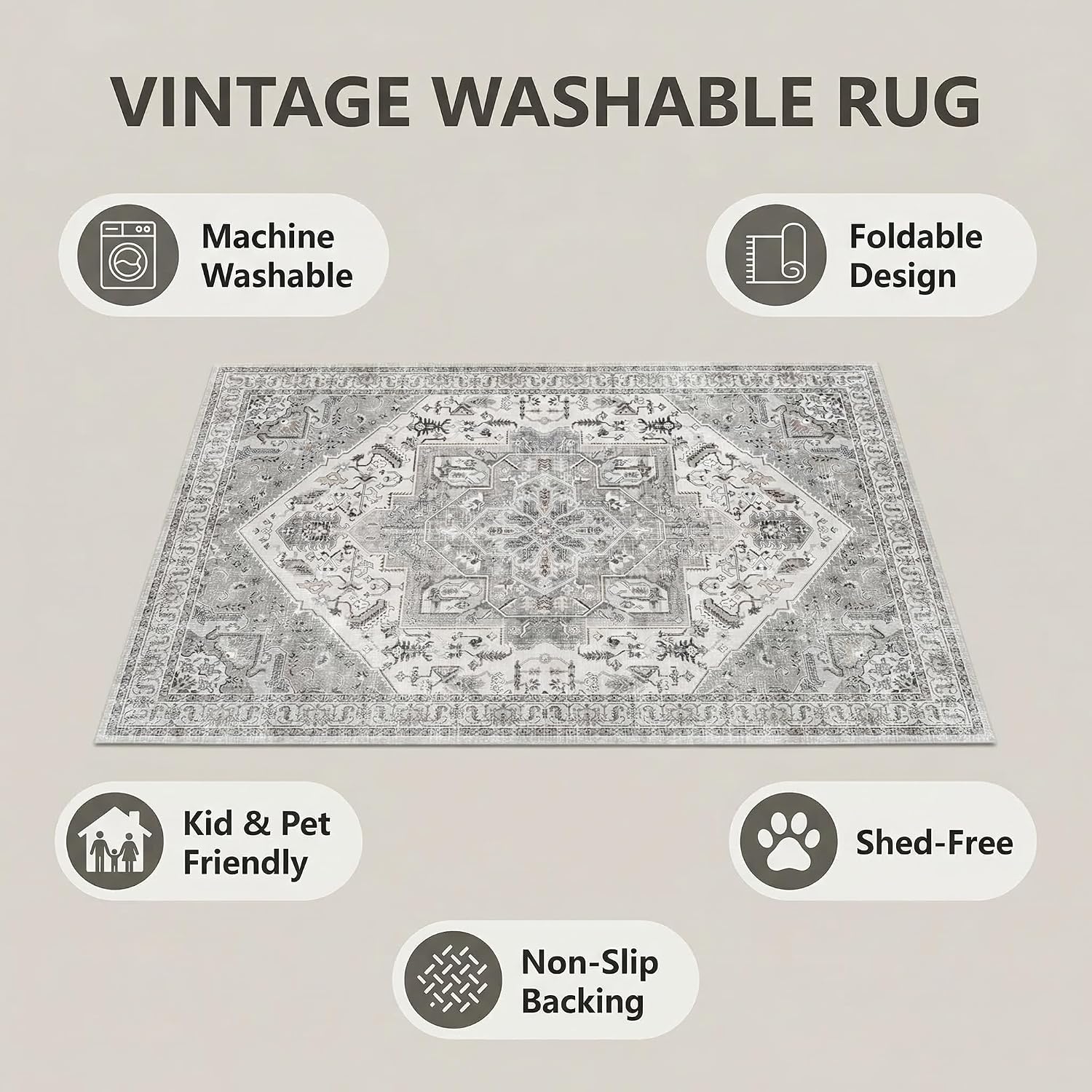 Rugs for Living Room Bedroom Washable Area Rug Carpet Non-Slip Orange Foldable Large Floor Rug