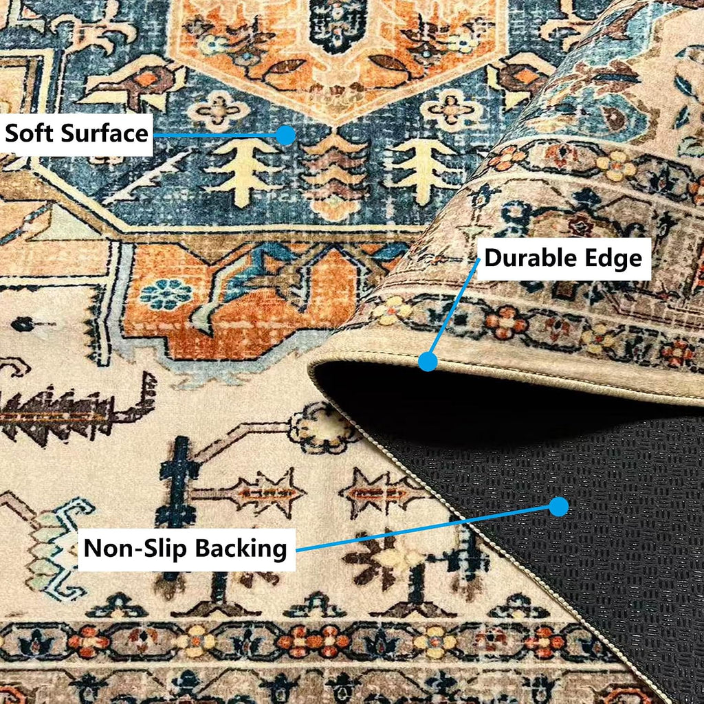 Rugs for Living Room Bedroom Washable Area Rug Carpet Non-Slip Orange Foldable Large Floor Rug