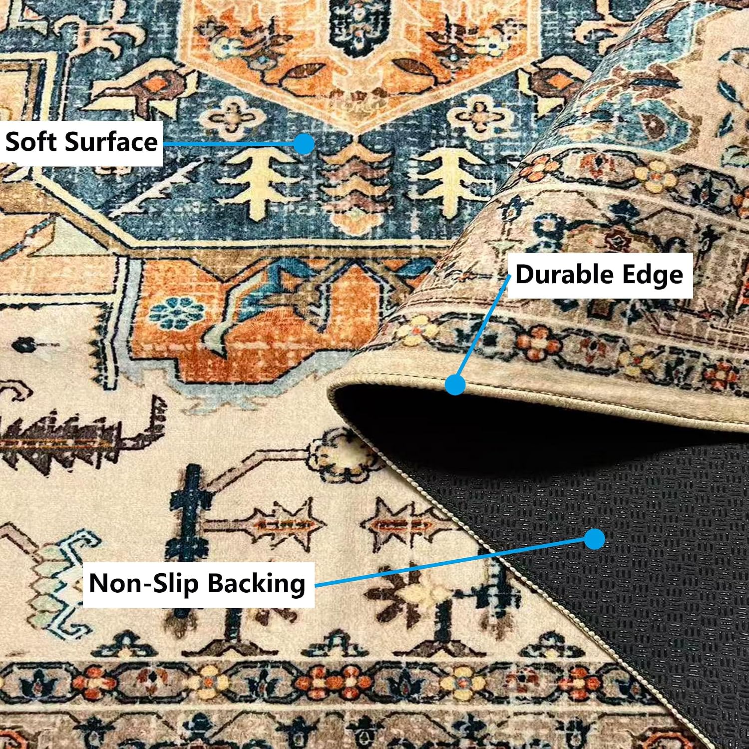 Rugs for Living Room Bedroom Washable Area Rug Carpet Non-Slip Orange Foldable Large Floor Rug
