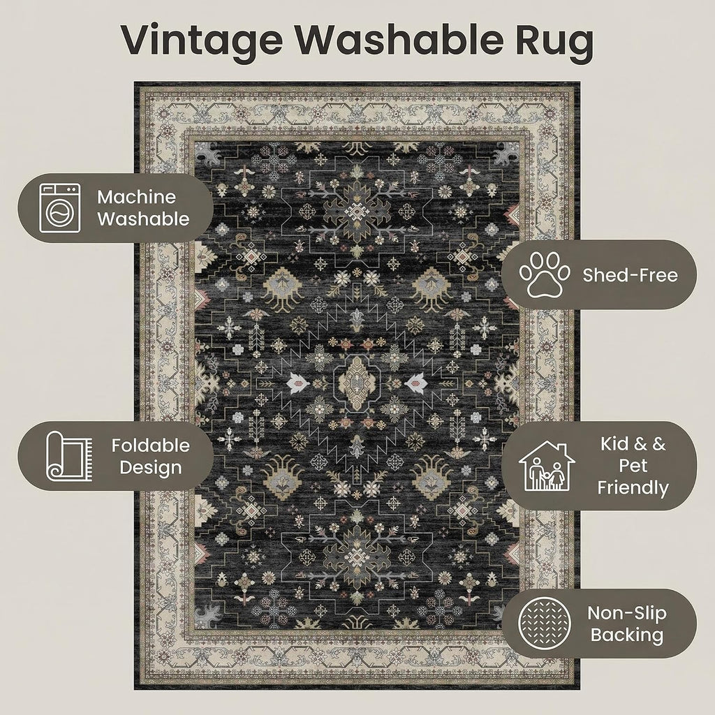 Rugs for Living Room Bedroom Washable Area Rug Carpet Non-Slip Orange Foldable Large Floor Rug