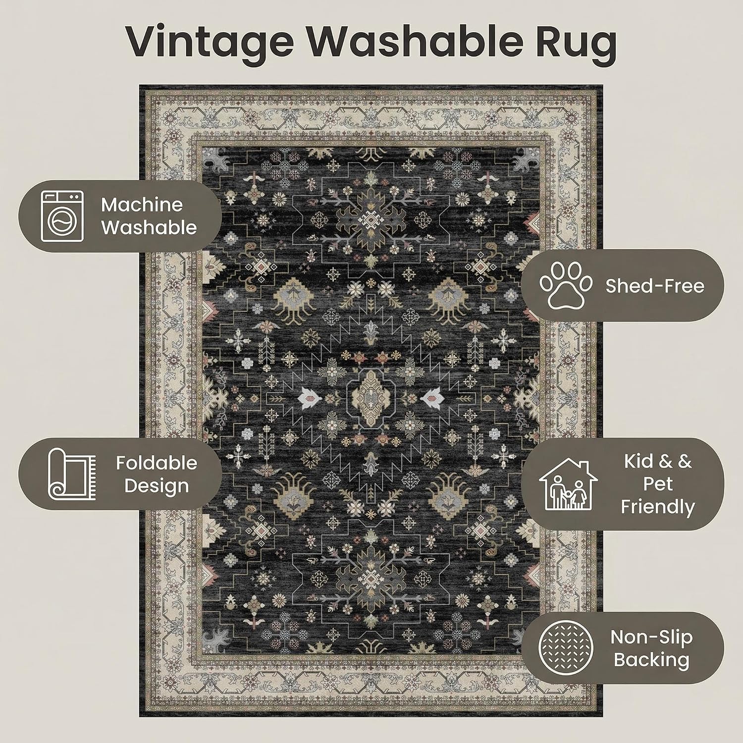 Rugs for Living Room Bedroom Washable Area Rug Carpet Non-Slip Orange Foldable Large Floor Rug