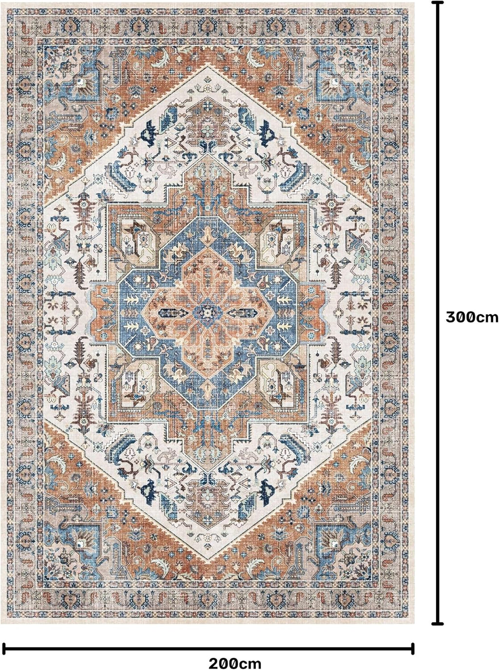 Rugs for Living Room Bedroom Washable Area Rug Carpet Non-Slip Orange Foldable Large Floor Rug