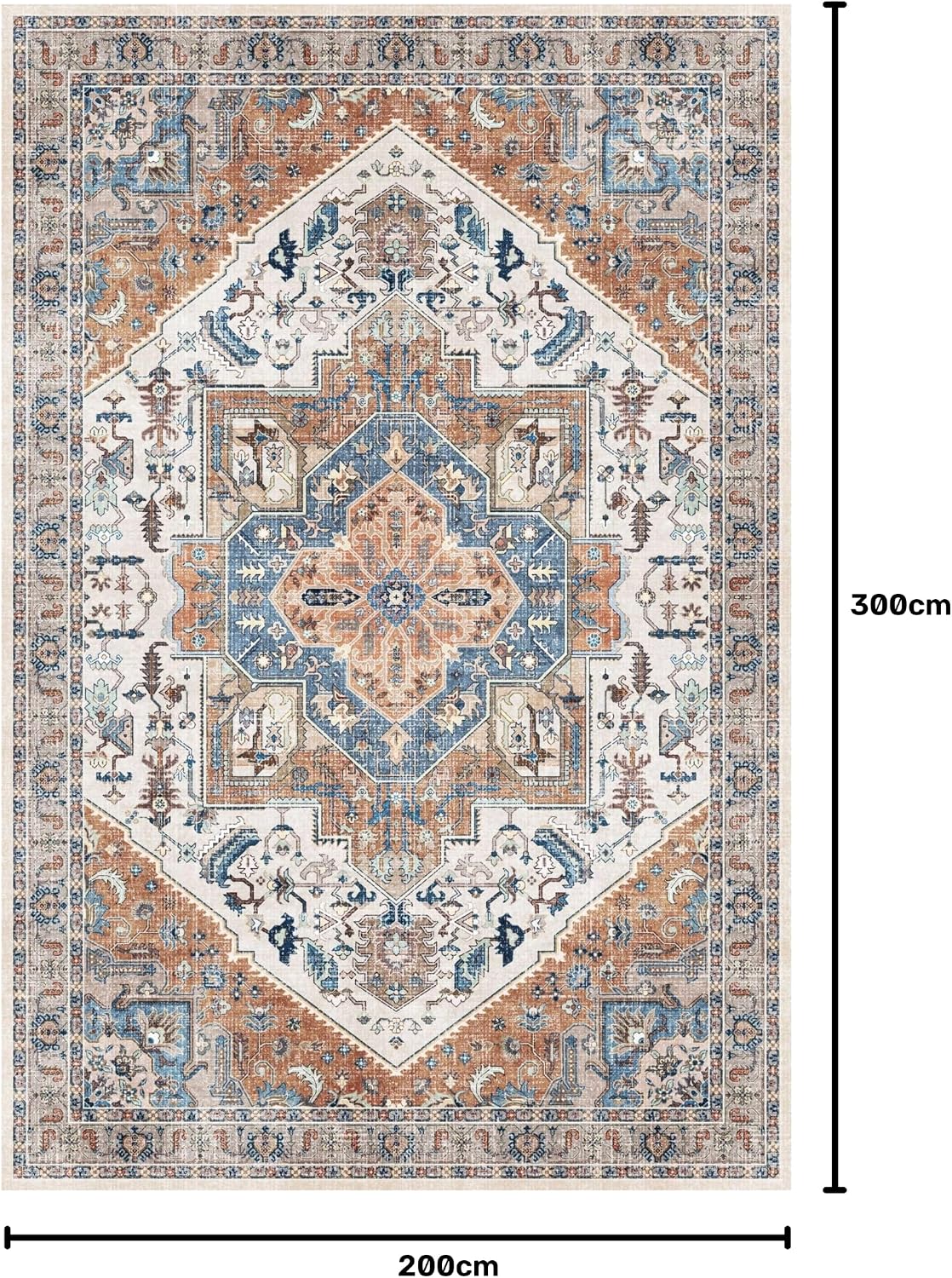 Rugs for Living Room Bedroom Washable Area Rug Carpet Non-Slip Orange Foldable Large Floor Rug