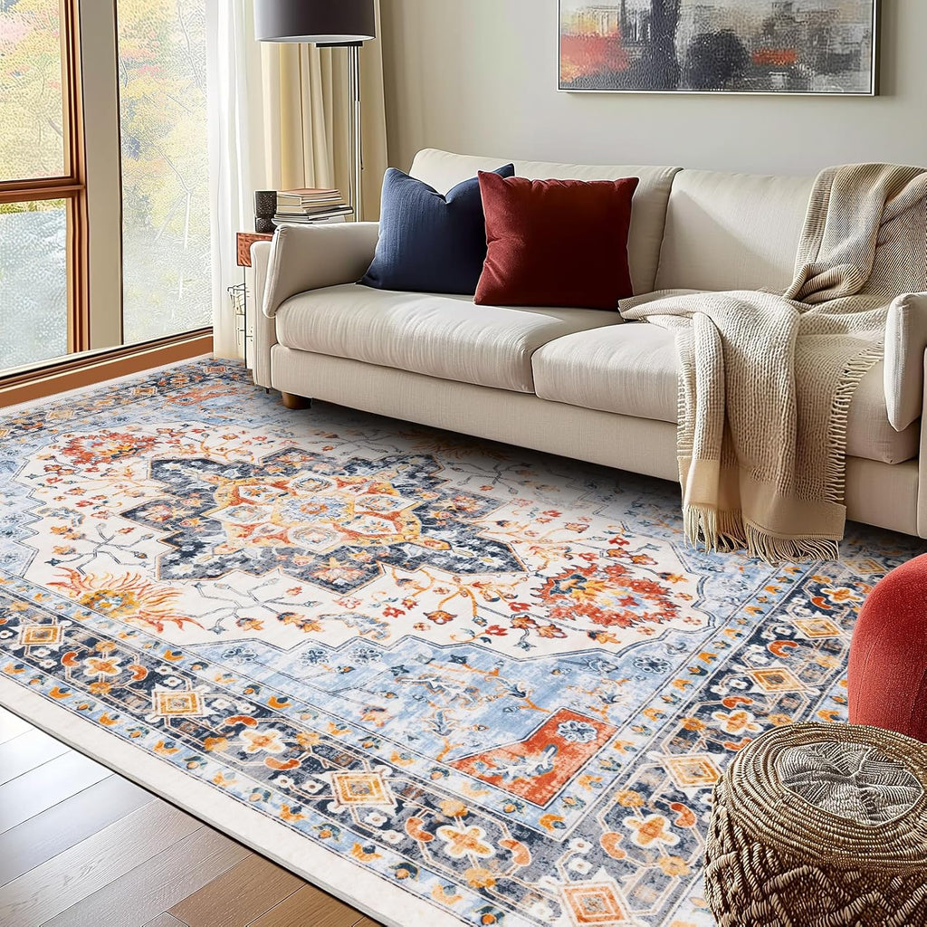Rugs for Living Room Bedroom Washable Area Rug Carpet Non-Slip Orange Foldable Large Floor Rug