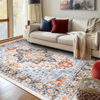 Rugs for Living Room Bedroom Washable Area Rug Carpet Non-Slip Orange Foldable Large Floor Rug