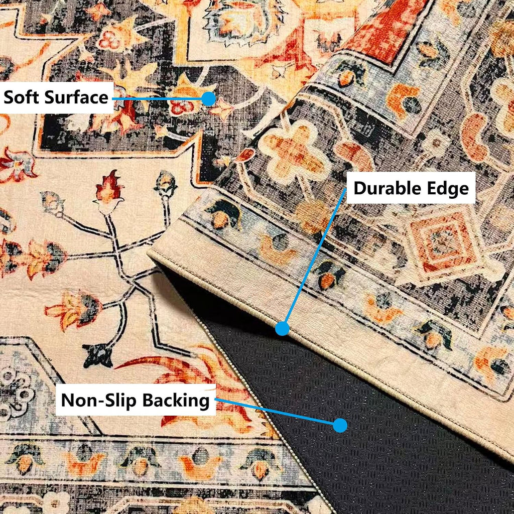 Rugs for Living Room Bedroom Washable Area Rug Carpet Non-Slip Orange Foldable Large Floor Rug