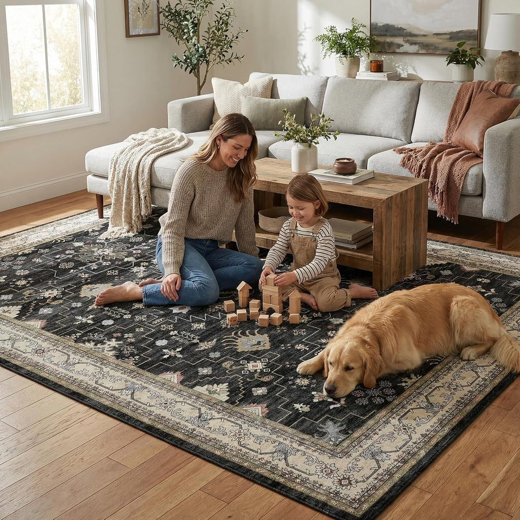 Rugs for Living Room Bedroom Washable Area Rug Carpet Non-Slip Orange Foldable Large Floor Rug