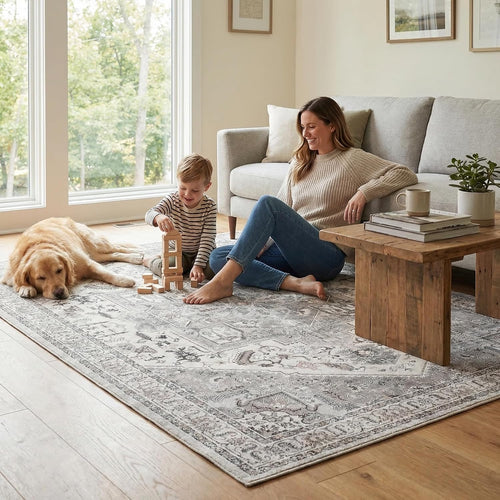 Rugs for Living Room Bedroom Washable Area Rug Carpet Non-Slip Orange Foldable Large Floor Rug