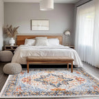 Vintage Blue Washable Rug | Non-Slip Area Rug