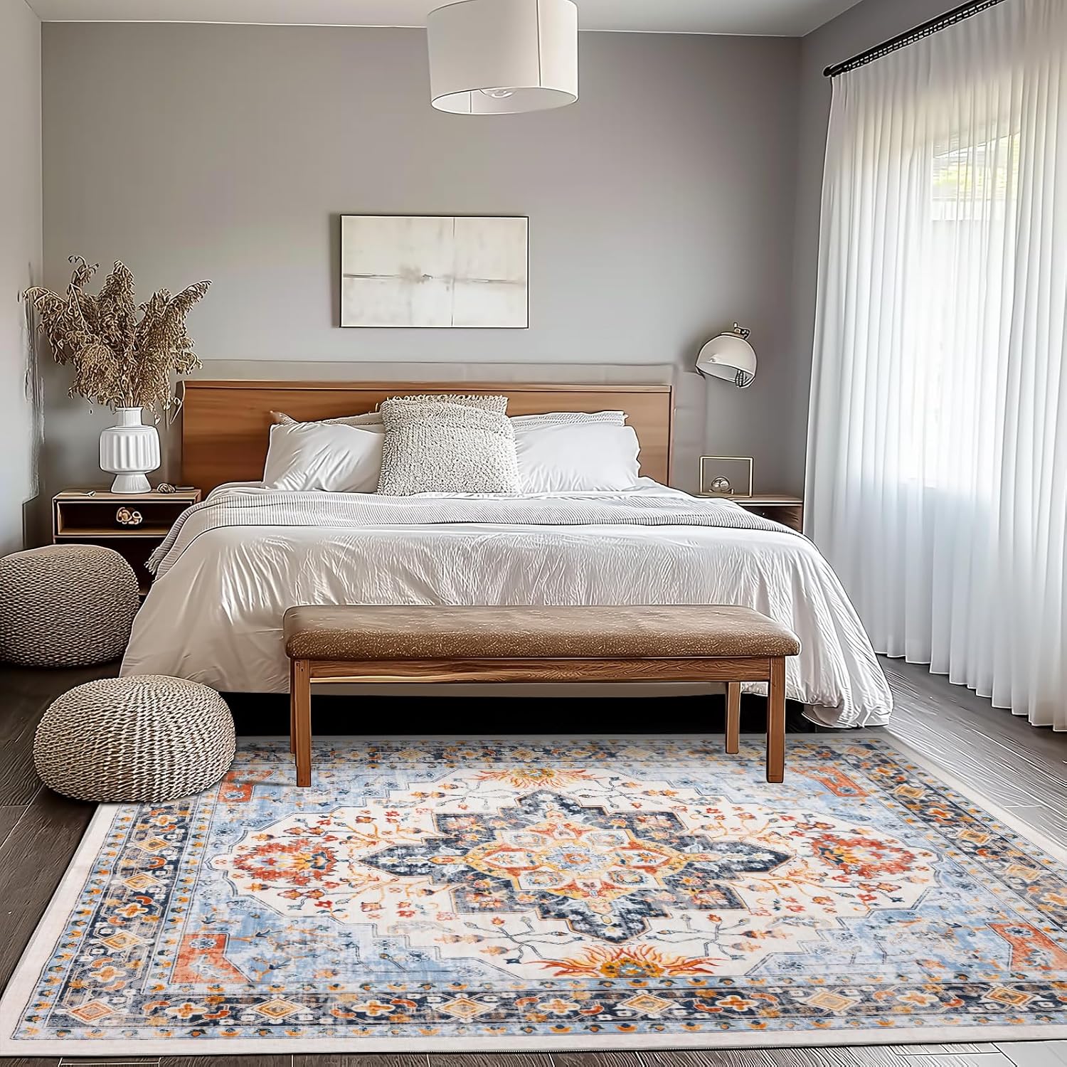 Rugs for Living Room Bedroom Washable Area Rug Carpet Non-Slip Orange Foldable Large Floor Rug