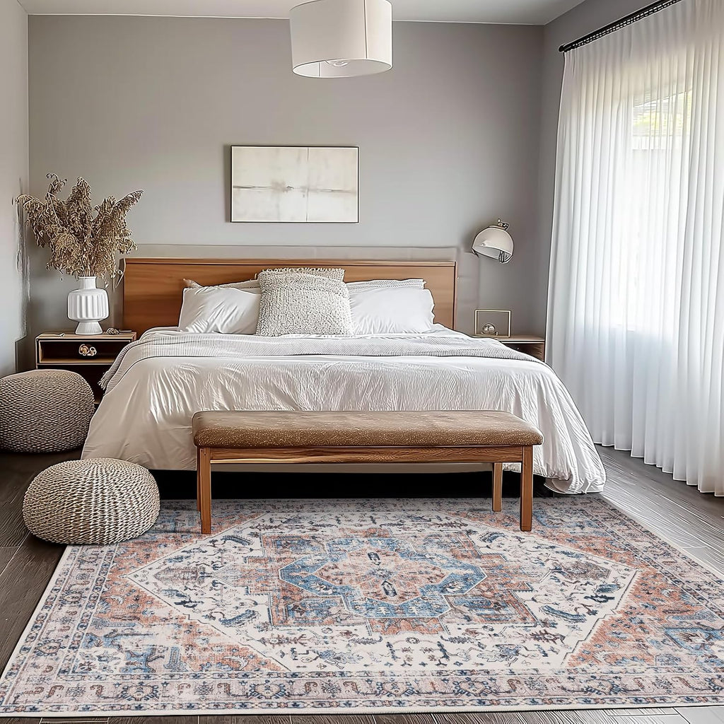 Rugs for Living Room Bedroom Washable Area Rug Carpet Non-Slip Orange Foldable Large Floor Rug